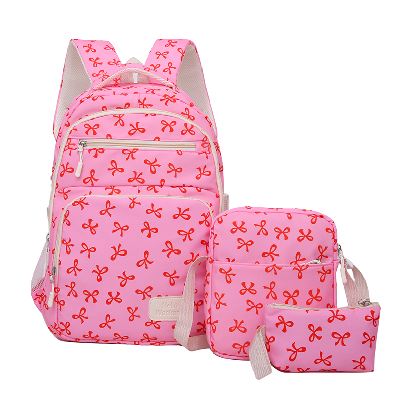 3Pcs Cute Bow Print Backpack w - Sling Backpack Shoulder 评论和价格
