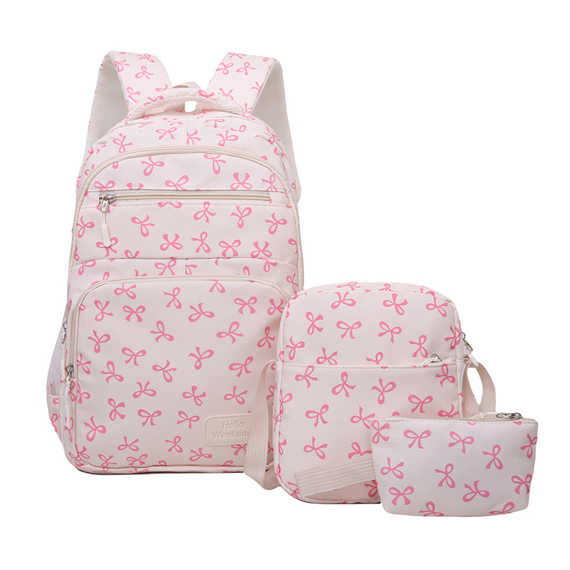 3Pcs Cute Bow Print Backpack w - Sling Backpack Shoulder 评论和价格