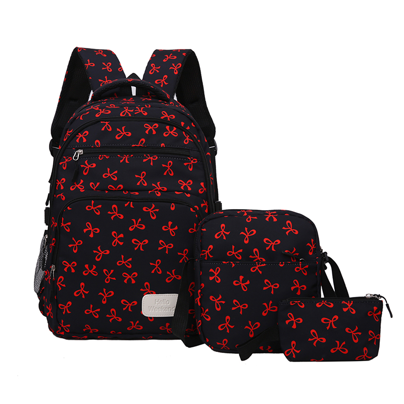 3Pcs Cute Bow Print Backpack w - Sling Backpack Shoulder 评论和价格